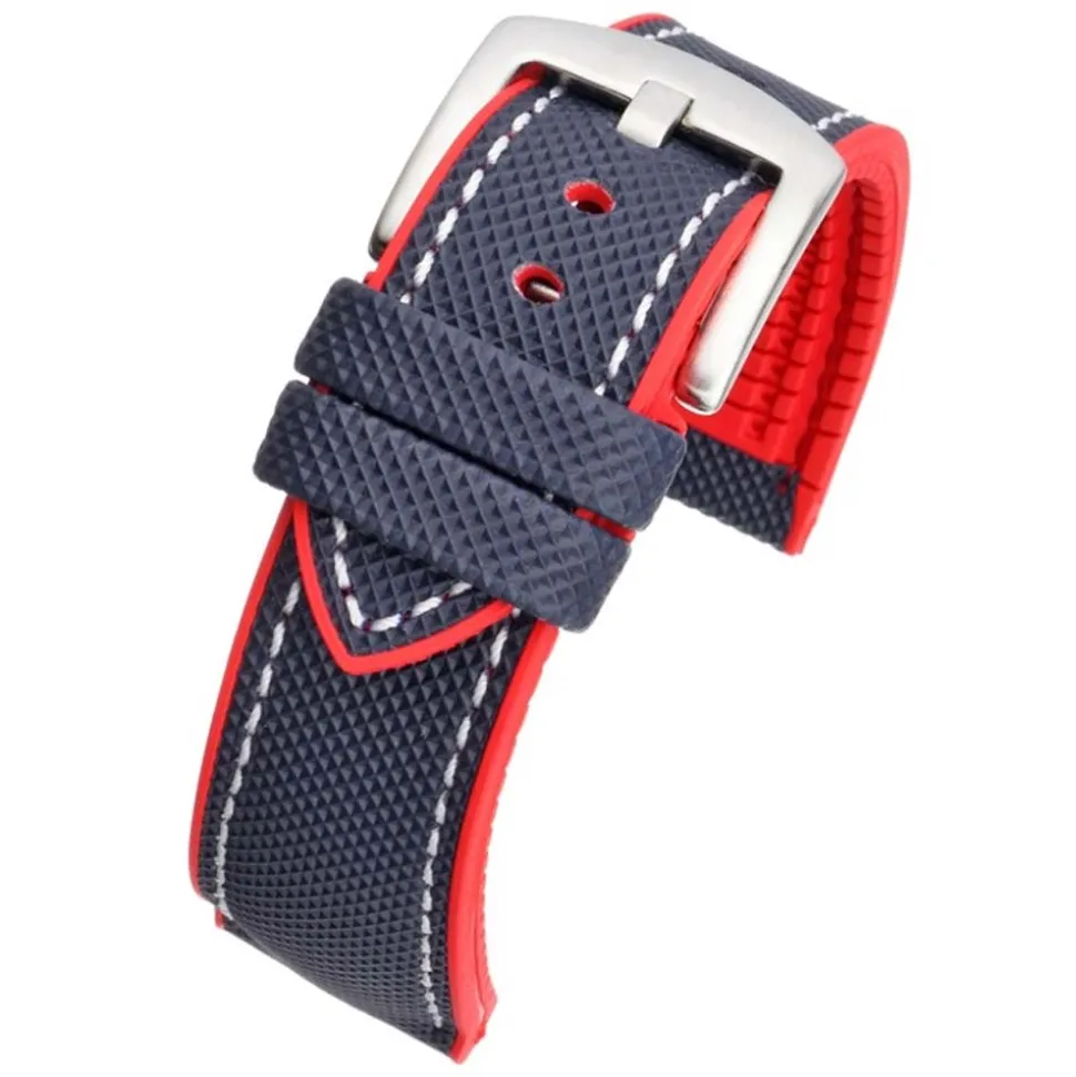 Yachting | Navy and Red Waterproof Rubber Hybrid Strap | WS252