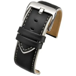 DARCY Black Contrast Edge Modern Finish Leather Watch Strap W180