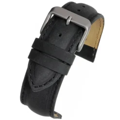 FORBES Matt Finish Black Heavy Padded Leather Watch Strap W971