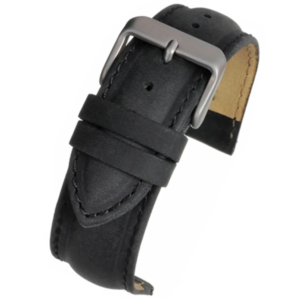 FORBES Matt Finish Black Heavy Padded Leather Watch Strap W971