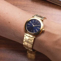Herbelin | Newport Slim Blue Dial Gold Tone Bracelet Watch | 16922BP15
