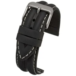 MILES Black Leather Double Ridge Profile Watch Strap WR915