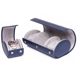 RAPPORT – Hyde Park Three Watch Travel Roll in Blue Leather D286