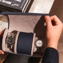 RAPPORT – Hyde Park Three Watch Travel Roll in Blue Leather D286