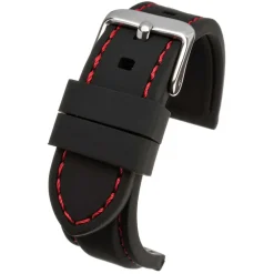 REGATTA Black Silicone Red Stitched Sports Watch Strap 8202